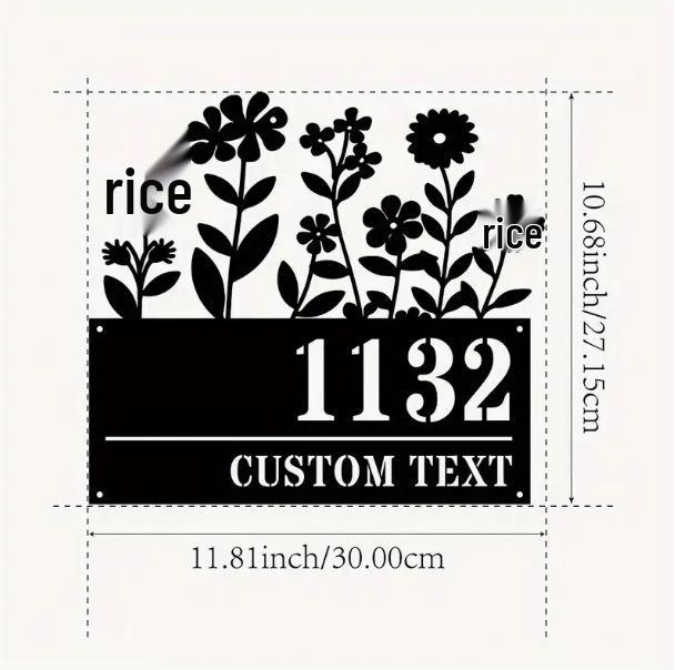 Personalized Iron Address Sign with Floral Design and Custom Street Name