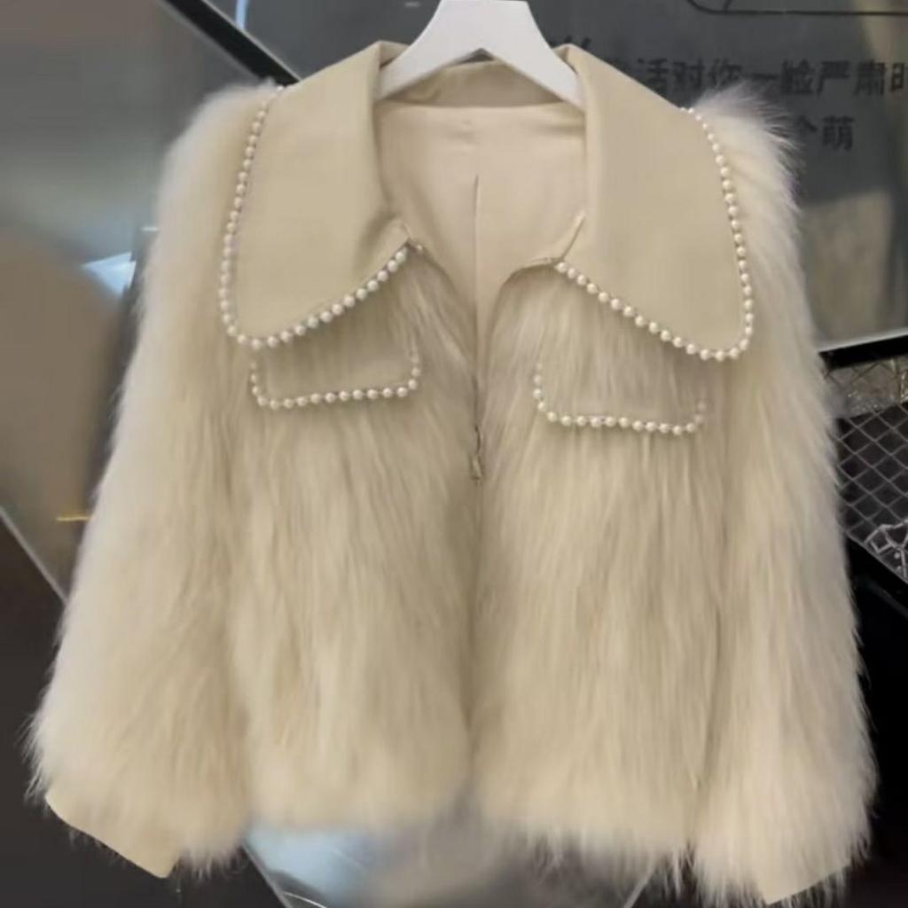 Женская укороченная куртка из искусственного меха с отворотами, кардиган с накладными плечами, зимнее пушистое пальто из искусственного меха, короткое плюшевое пальто, верхняя одежда, осеннее пальто