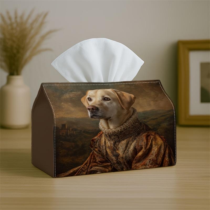 1pc Tissue Box Holder with Classic Realistic Artistic Design | Dog Portrait Noble, Durable Polyester, Ideal for Kitchen, Living Room, Bedroom, Bathroo