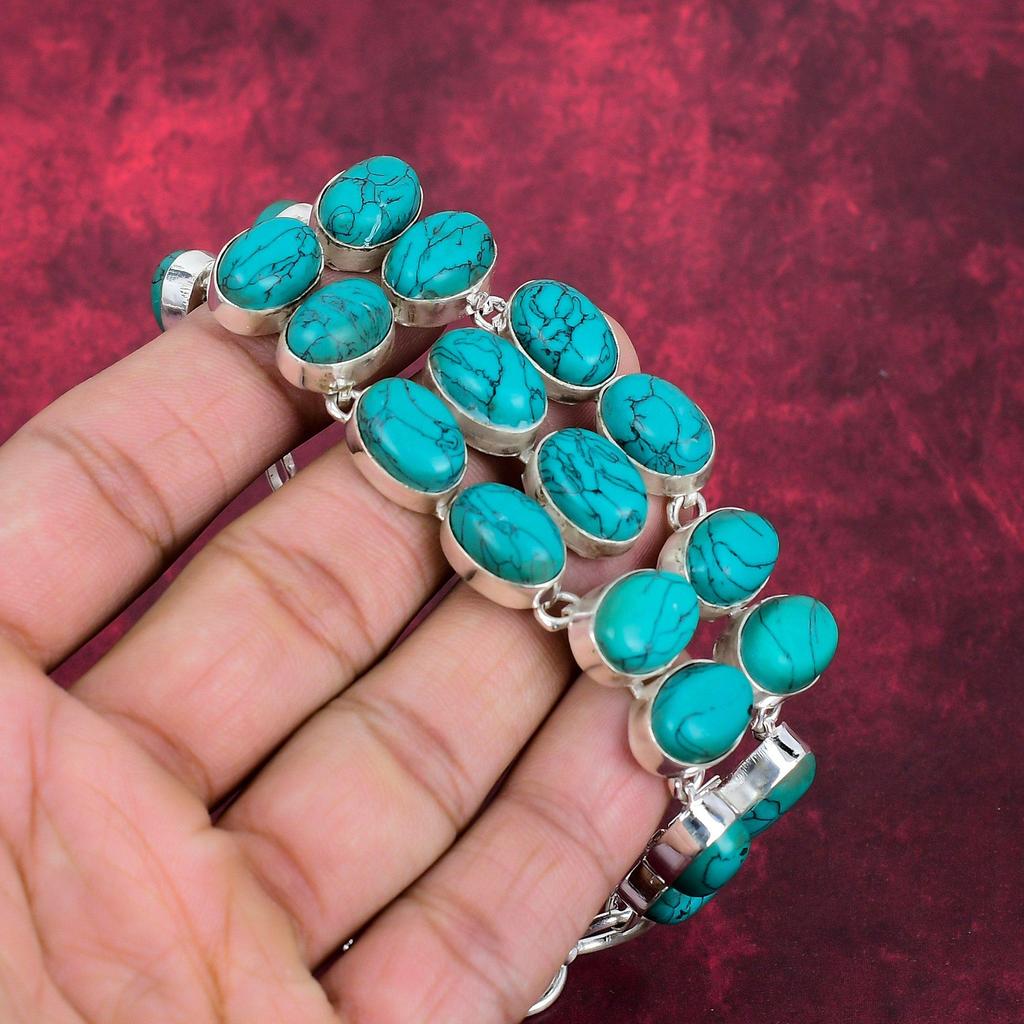 Santa Rosa Turquoise Gemstone Jewelry, Handmade 925 Solid Sterling Silver Jewelry Necklace & Bracelet, Gorgeous Jewelry Set For Her