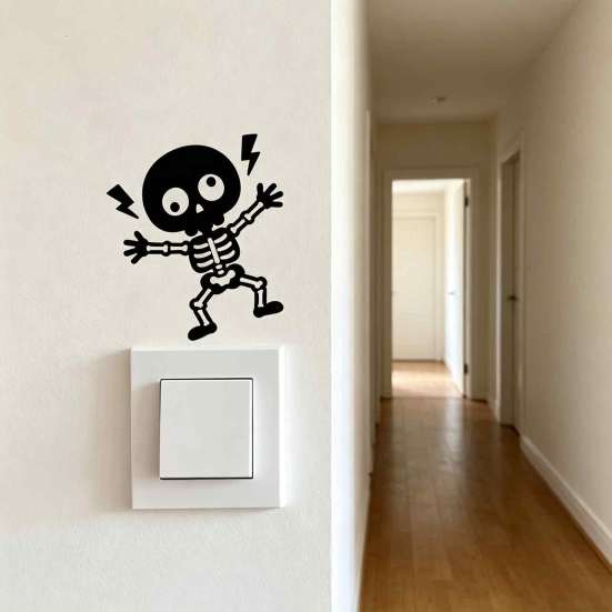 Bedroom Wall Sticker Electric Shock Skeleton Switch Sticker, Cartoon Decoration Halloween Decorative Self Adhesive Light Decal for Living Room
