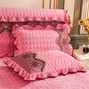 Luxury Wedding Bedding Set Super Soft Crystal Velvet Fleece Lace Ruffles Quilted Bed Skirt Mattress Cover Bedspread Pillowcases