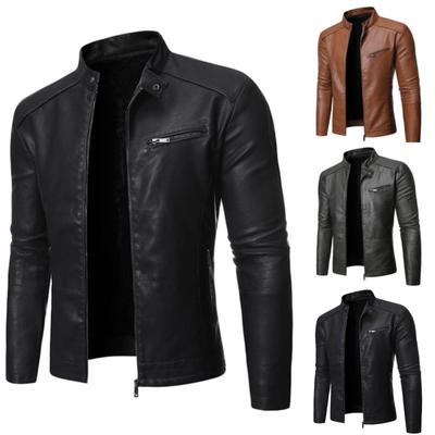 Мужская мотоциклетная кожаная куртка, пальто с воротником-стойкой, модная мужская одежда из стираной кожи