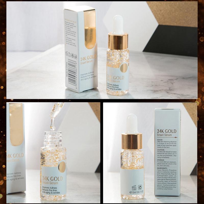 24K Gold Snail Serum Увлажняющая укрепляющая кожа Осветляющая тонкие линии Антивозрастная питательная сыворотка для лица