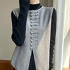 New Chinese Round Neck Plate Buckle Knitted Waistcoat Women's Casual Autumn and Winter Stacked Sleeveless Tops