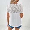Ladies Casual Fashion Sexy Hollow Lace V-Neck Short Sleeve Top