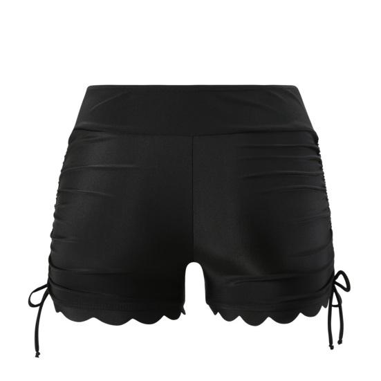 Swimming Trunks with Side Slit Adjustable Drawstring Belt Pleated Solid Color High Waist Swimming Shorts