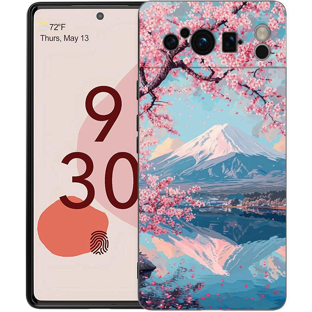 Япония Гора Фудзи Картина Цветение сакуры Чехол для телефона Google Pixel 9 8 9A 8A 7 7A 6 Pro XL 6A 5G Черный Мягкая задняя крышка из ТПУ