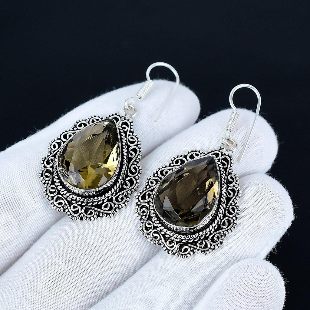 Smoky Topaz Gemstone Earrings, 925 Sterling Silver Earrings, Silver Earrings For Gift, Smoky Topaz Dangle Drop Earrings For Wadding Gifts