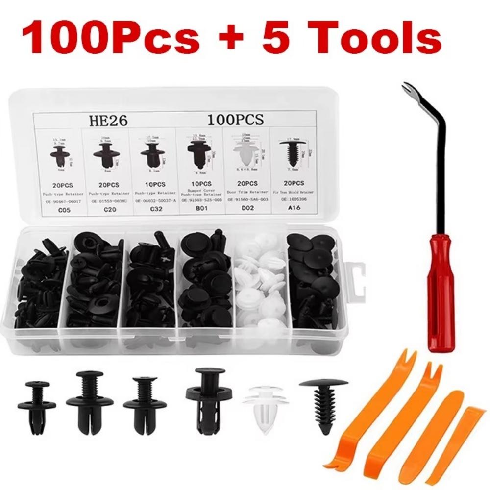 100Pcs Auto Fastener Clip Mixed Car Body Push Retainer Pin Rivet Bumper Door Trim Panel Fastener Kit Car Clips Box or Bag Packag