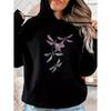 Women's Casual Dragonfly Pattern Printed Daily Comfortable Autumn Winter Hoodie Round Neck Women's Long Sleeved Clothing