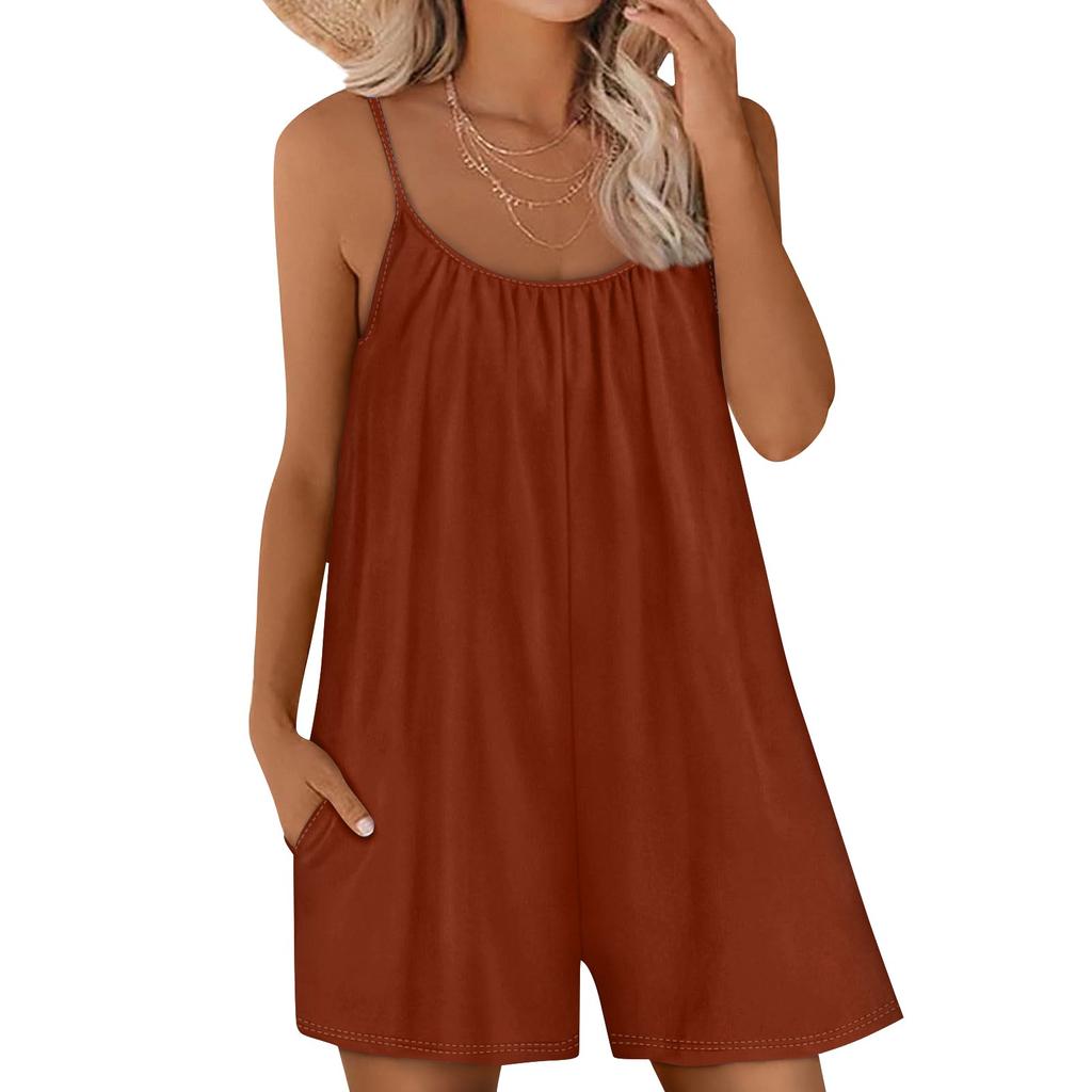 Женский повседневный комбинезон, однотонный свободный регулируемый комбинезон без рукавов с карманами