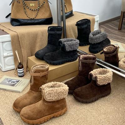 Ruodan, один ботинок и два ношения кожаный бархат теплые зимние сапоги для женских 2025 зима новые короткие сапоги, пушистые хлопковые туфли