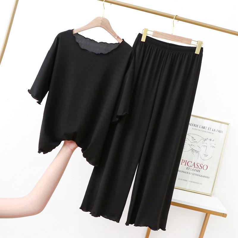 Женский пижамный комплект из хлопка и модала: Летне-осенняя футболка с коротким рукавом из ледяного шелка, больших размеров, для ношения дома или на улице