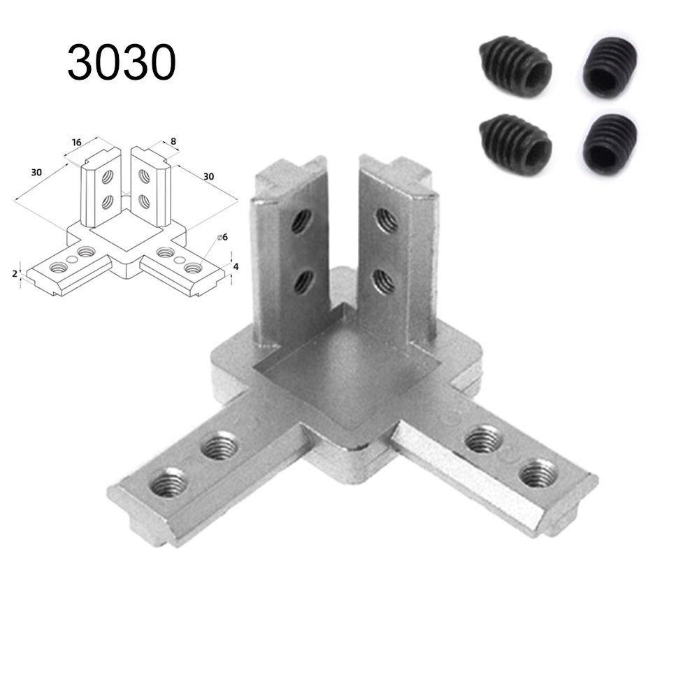 Silver Aluminum Extrusion Profile with Screws Bracket Connector 3-Way European Standard End Corner