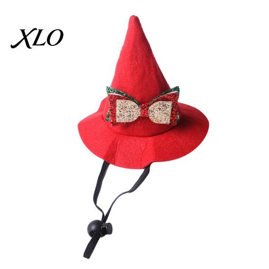 Festive Cat Costume Accessories Pointed Christmas Hat, Adjustable Pet Wizard Hat with Bow, Cute Soft Kitten Bonnet Witch for Small to Medium