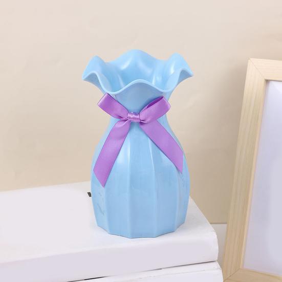 Легкая пластиковая ваза, небьющаяся ваза для цветов с гофрированным горлом, держатель для сухоцветов с бантом для спальни, гостиной, стола, декора