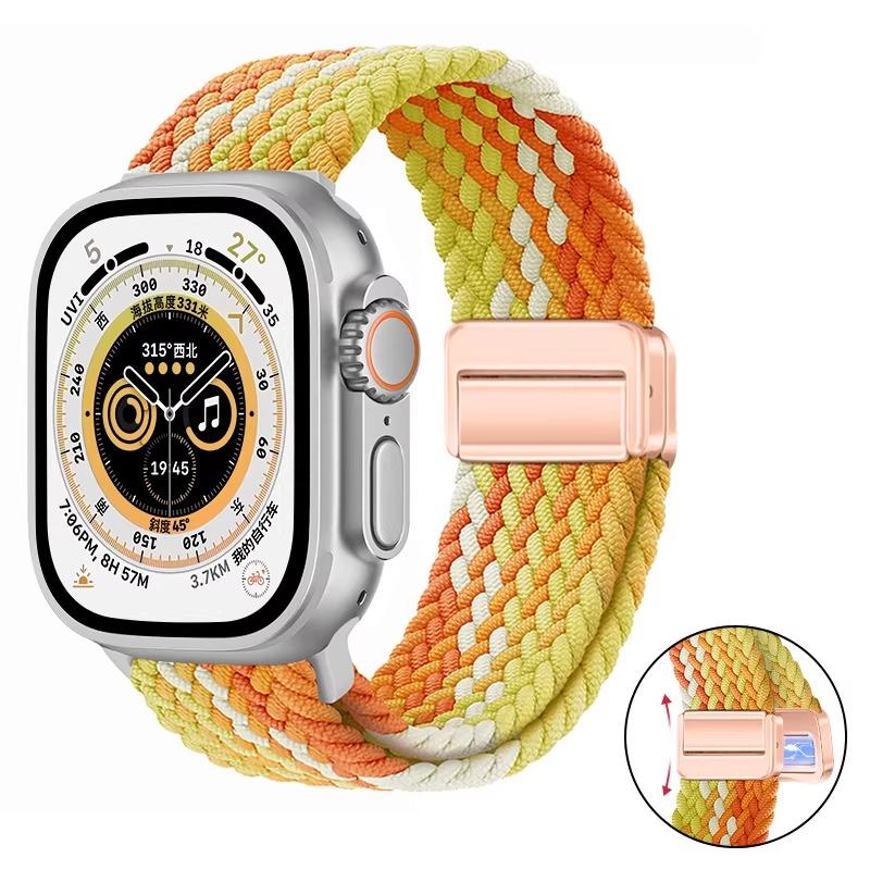 Плетеное нейлоновое петлевое ремешок для Apple Watch Ultra 3 2 49 мм 11 10 46 мм 42 мм 9 8 7 45/41 мм Магнитный ремешок iWatch 6 5 SE 44/40 мм Correa