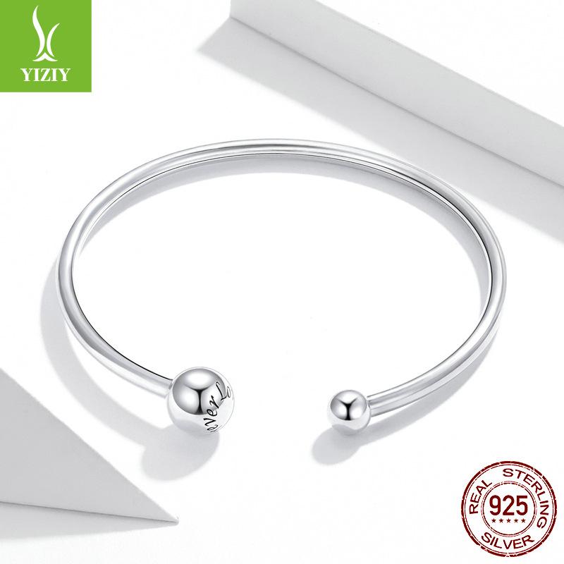 Блестящий Круглый Эластичный Браслет, Простая Съемная Пуговица Головка, Персонализированное Украшение из Стерлингового Серебра 925 Пробы, Точка Scb198