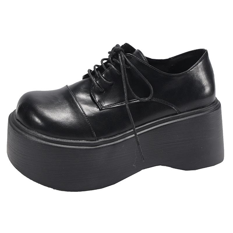 Модные черные туфли на толстом каблуке и платформе, женские, кожаные, новинка 2025 года, универсальные, увеличивающие рост, туфли Мэри Джейн