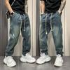 JYL Мужские джинсы Американский уличный стиль Вываренные Новые Весенние Прямые Свободные Уличные Джинсовые брюки