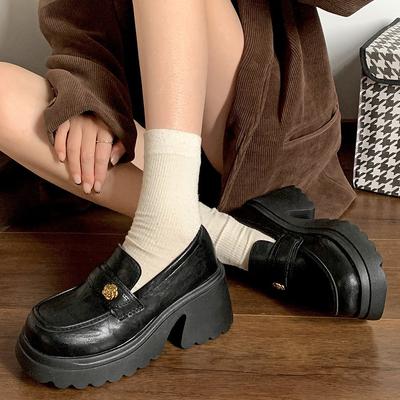 Французские ретро черные лоферы на платформе и толстом каблуке женские 2025 новые весенне-осенние увеличивающие рост туфли на высоком каблуке Мэри Джейн из маленькой кожи