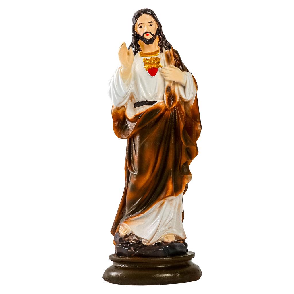 Catholic Sacred Heart Statue, 21cm, Hand-Painted Resin Christ Collectible, Christmas Religious Gift
