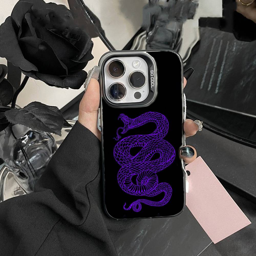 Классический чехол для телефона со змеей для iPhone 16 17 15 14 12 13 Pro Max Черный цвет Ударопрочный чехол