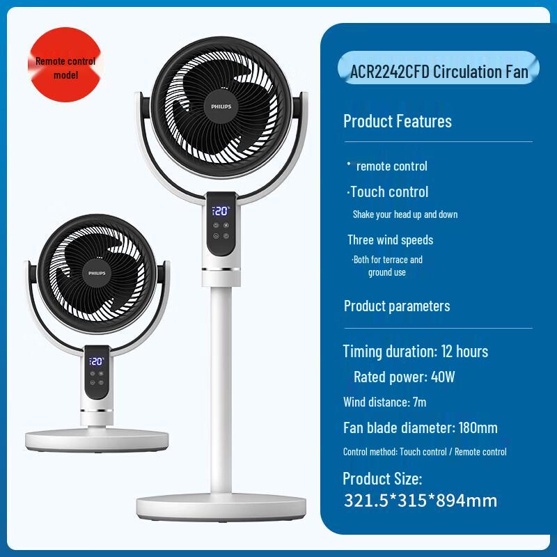 Philips ACR2242CFD 3D oscillating air circulator fan CN plug (адаптер в комплекте)