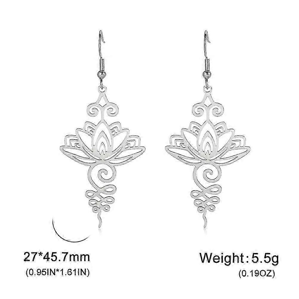 Lotus Flower Dangling Earrings for Women Yoga Healing Charms Unalome Symbol Amulet Stainless Steel Jewelry Lotus Flower Buddha Yoga Earrings