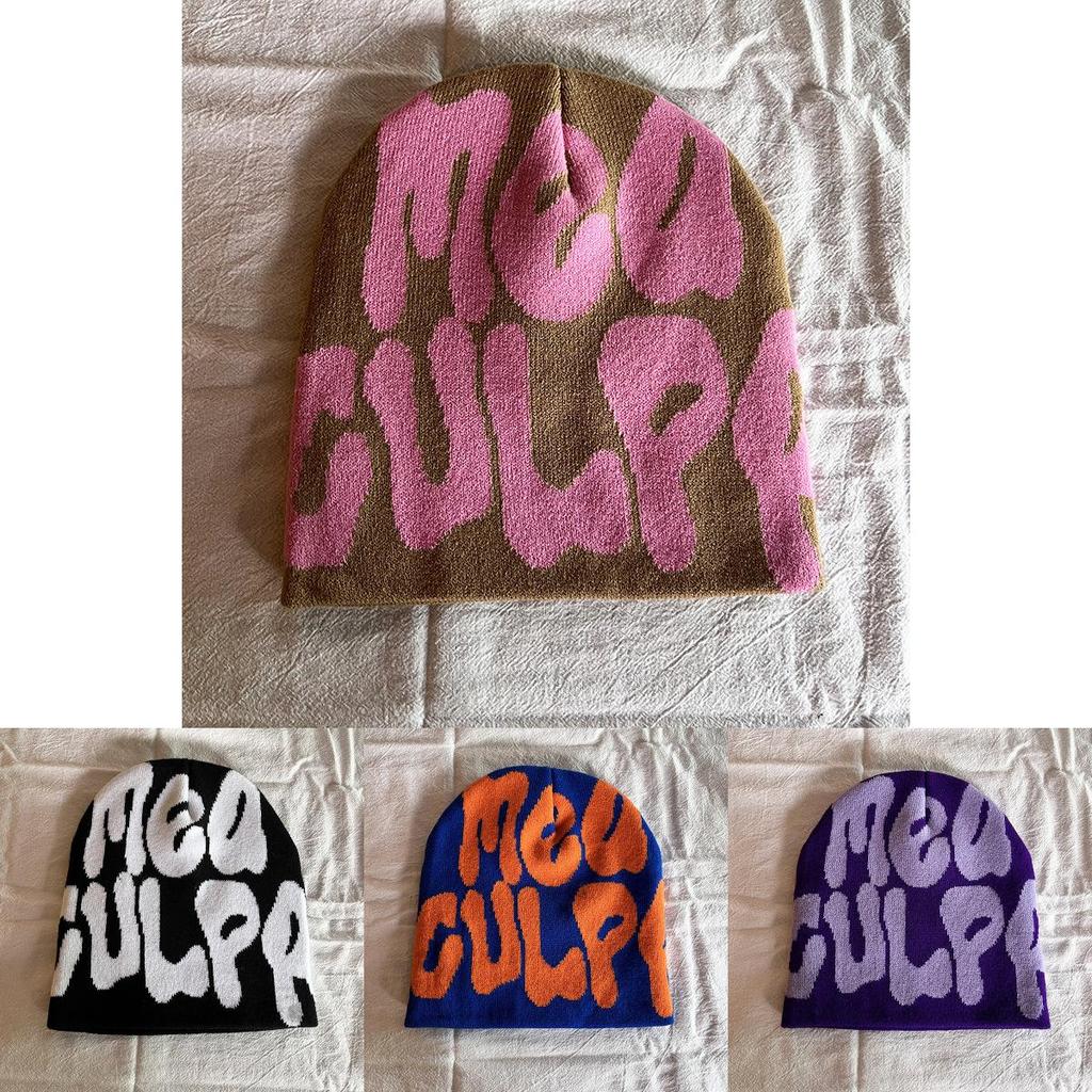 Acrylic Knit Beanie Hat With Embroidered Letters For Streetwear Fashion In Winter Season