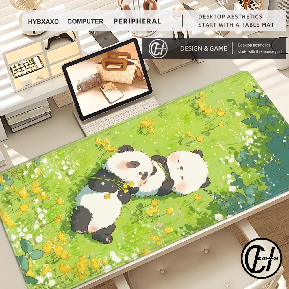 HYBXAXC Cartoon Cute Panda Mouse Pad Large E-sport Desk Pad Natural Rubber Anti-Slip Deskpad Gift for Girlfriend Boyfriend Teens