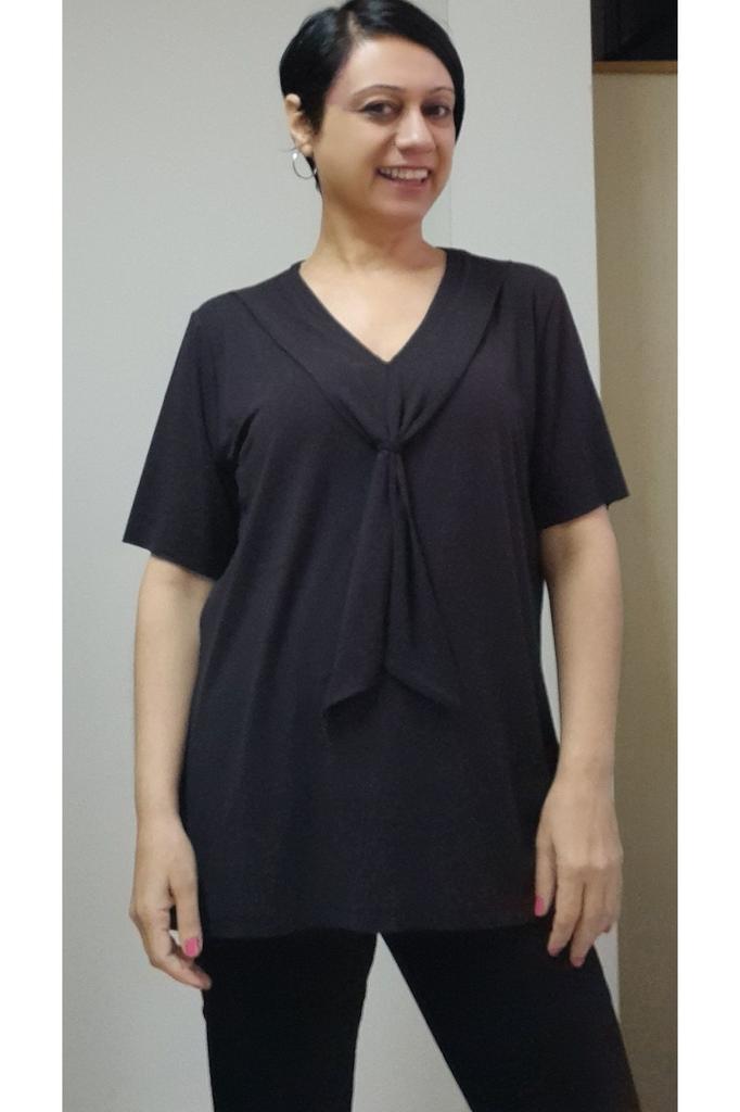 Женская стильная футболка большого размера, черный шарф-воротник, футболка с короткими рукавами из чесаной вискозы