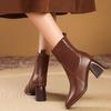 Women's Slip On Ankle Boots Chunky Block Heel Square Toe Splicing Dress Mid Calf Sock Booties for Women Fall Winter Pull On Casual Boots Shoes
