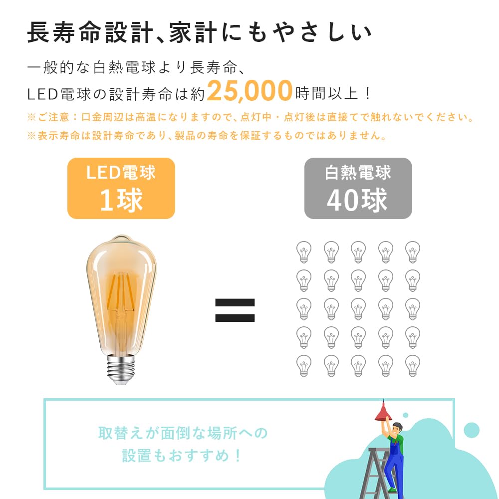 Kyodo Lighting Светодиодная лампа E26 Лампа Эдисона 60 Вт эквивалент 6 Вт 810 лм Теплый белый 2700K Лампа с нитью накала Лампа Эдисона 360° Всенаправленная Недиммируемая