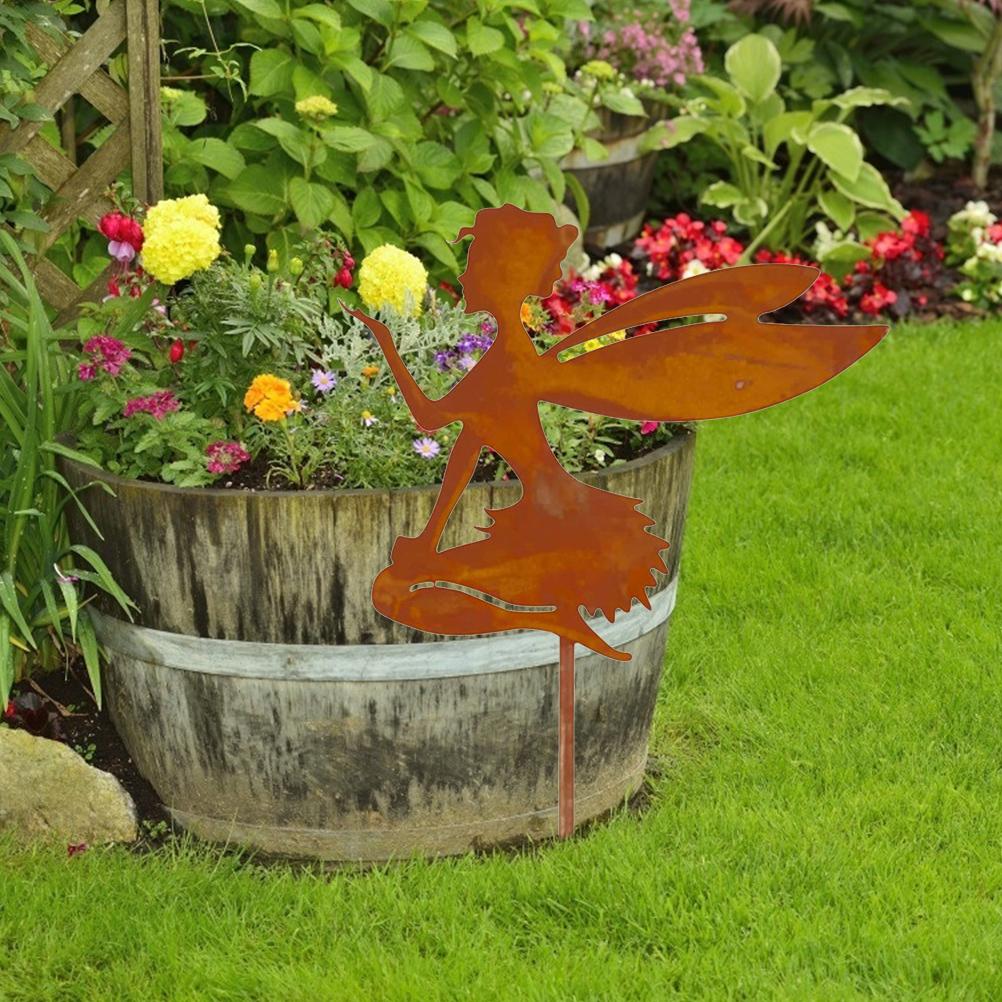 Decorative Garden Stakes Fairy Silhouette Metal Yard Stakes Arts Outdoor Garden Decor Spring Decor
