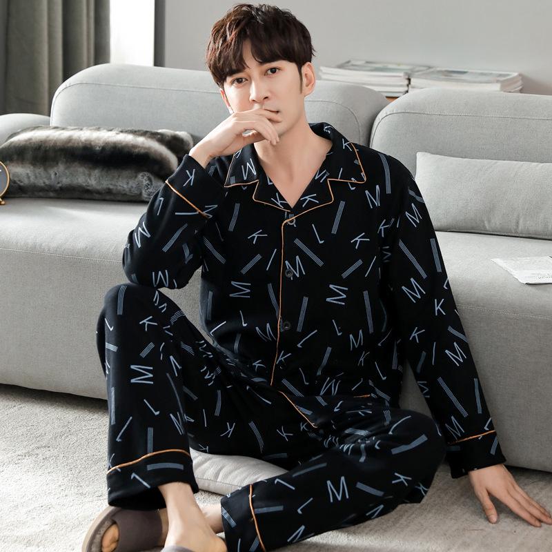 Мужские весенние и осенние хлопковые тонкие пижамы с длинными рукавами плюс хлопковый домашний костюм для полных размеров
