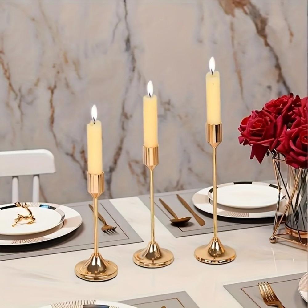 3Pcs/Set Exquisite Candlestick Holder Metal Table Candle Stand Candlelight Dinner Props  Wedding
