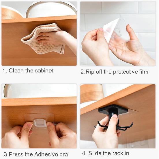 4 Pieces Traceless Adhesive for 360°Rotating Kitchen Utensil Hooks,360° Rotating Kitchen Utensil Hook Accessories,Self-Adhesive Accessories for