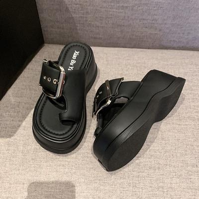 8см Женские летние массивные шлепанцы Сандалии на толстой подошве Шлепанцы на танкетке Шлепанцы с пряжкой Платформа Пляжные шлепанцы Zapatos