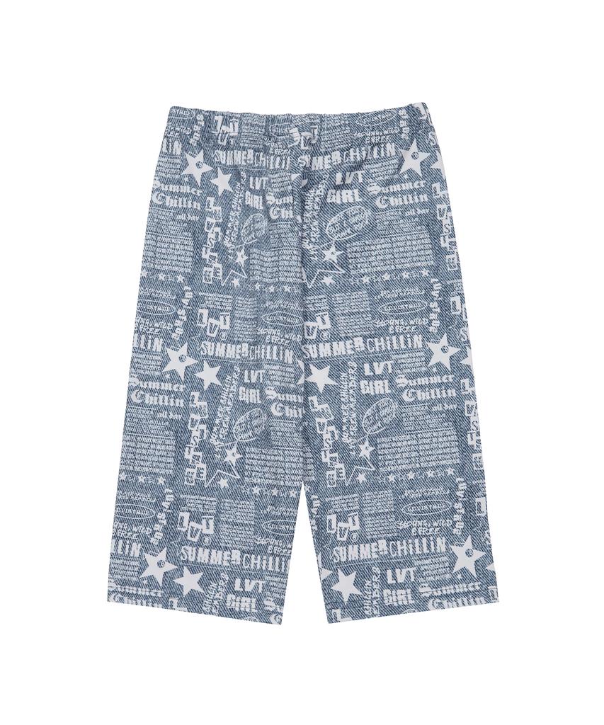 LUVISTRUE Su Denim Letter Biker Shorts(Blue)