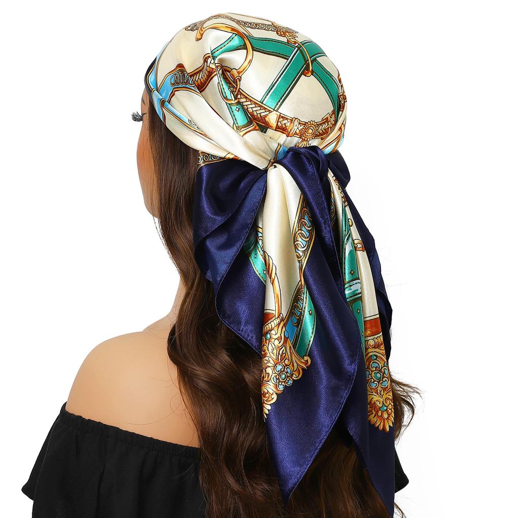 Head Scarf Women Luxury Brand Square 90*90cm Silk Foulard Satin Bandana Cheveux Soft Neckerchief Hijab Hair Scarves For Ladies