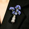 Vintage Bouquet Brooch Silver Vase Shape Brooch Bouquet Flower Holder Brooch  Banquet