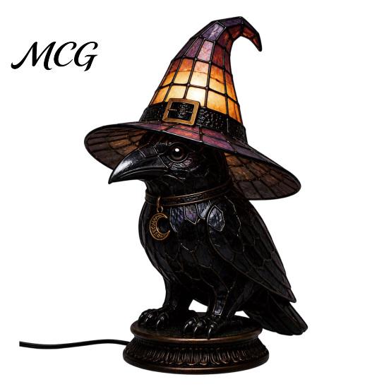 Vintage Style Table Lamp Witch Hat Lamp, Stained LED Light, Halloween with Warm Glow, Gothic Reading Nook Decor Night Light for Bedroom Mantel