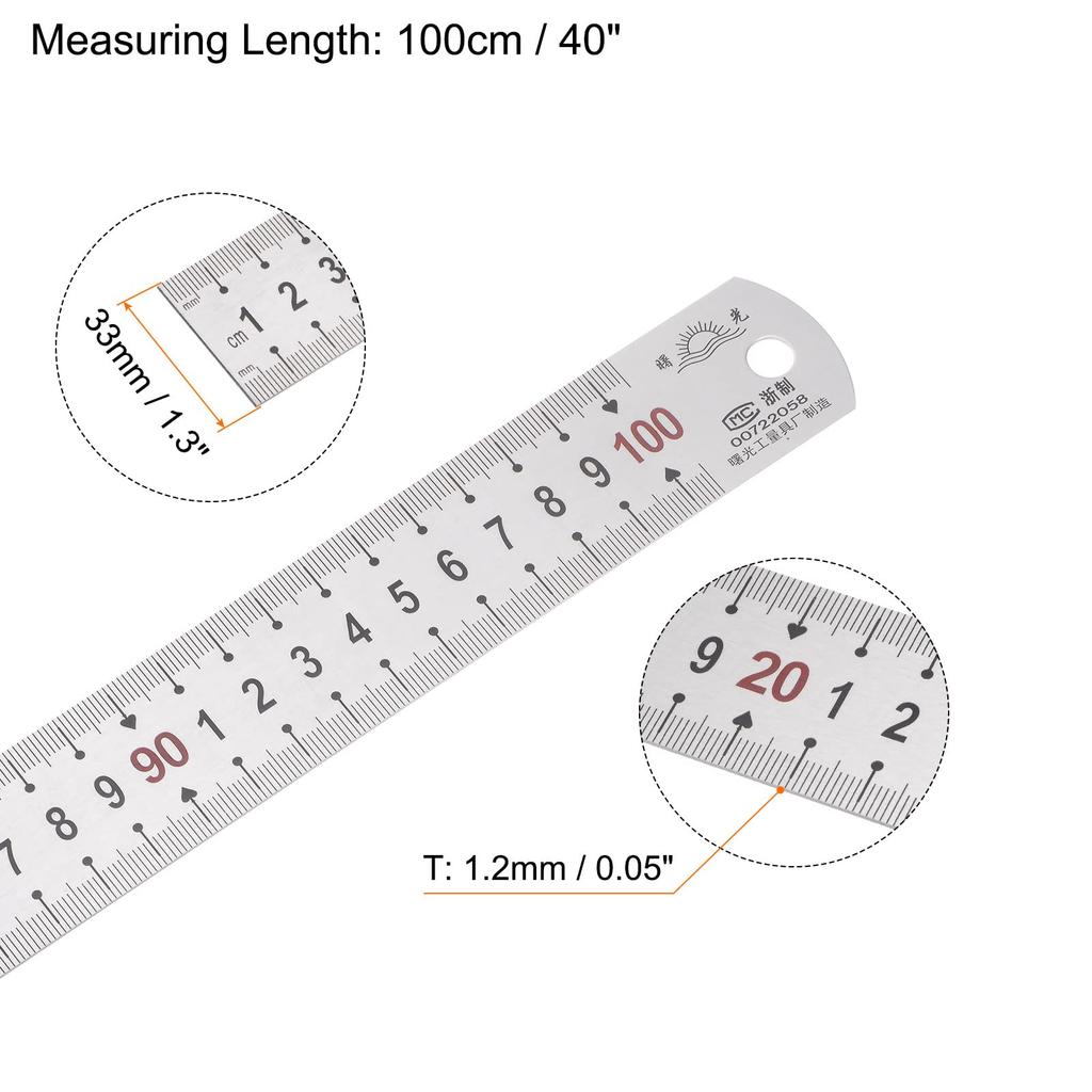 uxcell Линейка из нержавеющей стали, металлическая линейка с метрической шкалой, прямая линейка, измерительный инструмент, 1 шт., 1000x33x1,2 мм