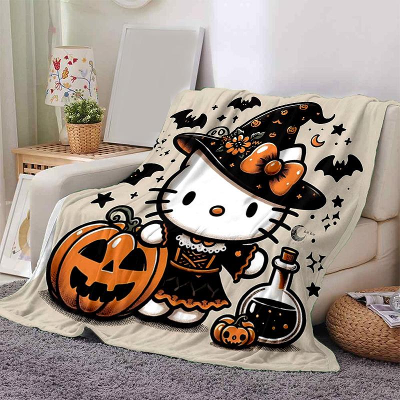 1pc Witch Hello Kitty Blanket, Seasonal Universal Home Decorative Throw Blanket for Room, Living Room, Travel, Camping, Car Blankets, Beach, Office Na