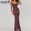 Spring Ins Fashion Sexy V-neck Temperament All Fit Long Print Halter Dress Female