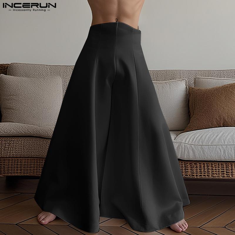 INCERUN Мужские брюки на молнии, асимметричные, с высокой талией, повседневные, длинные, с широкими штанинами