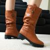Women's Low-heeled Boots Autumn and Winter New European and American Thick-heeled Large-size Roman Medium Boots