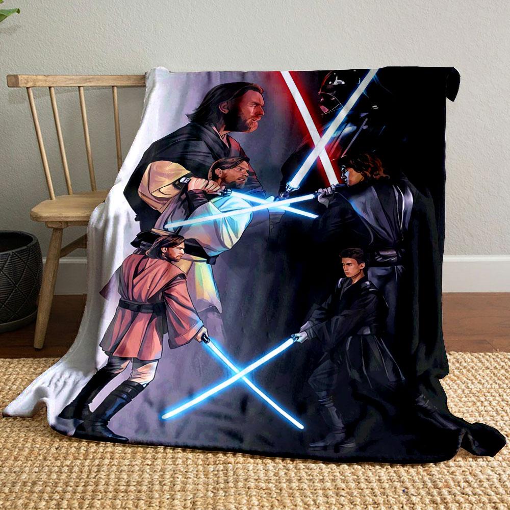 Characters duel with lightsabers on contrasting light and dark backgrounds. for all seasons blanket lunch break throw gift